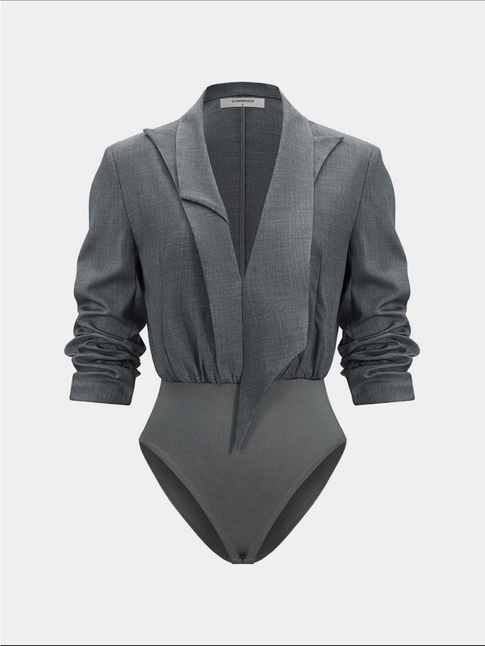 Commense Charcoal Grey Long-Sleeve Blazer Bodysuit Top